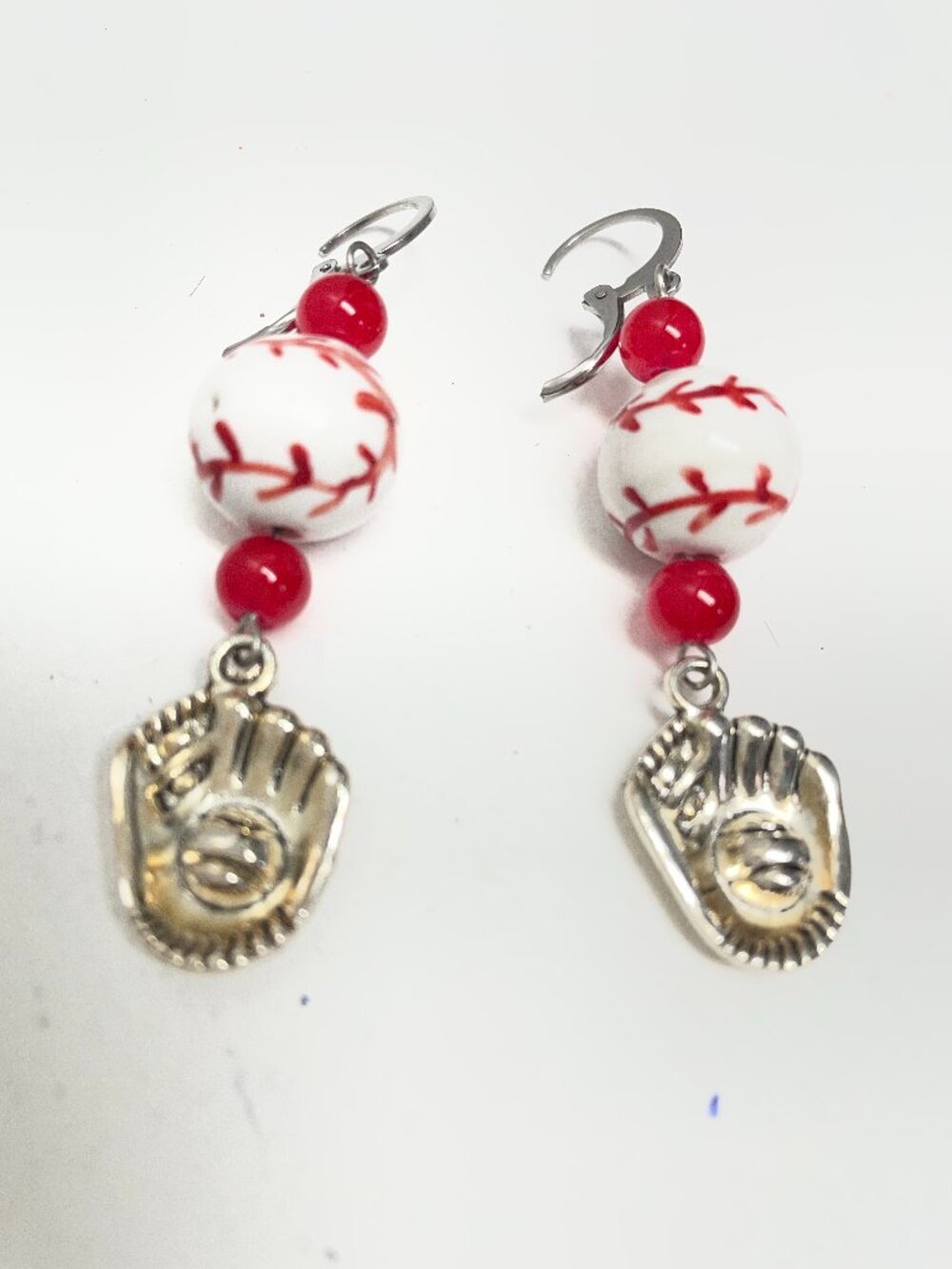 Red & White Baseball Earrings